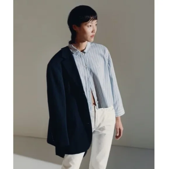 NWT Everlane The Woven PJ Button Down Crop Top Blue White Stripe Cotton Medium - Picture 14 of 14